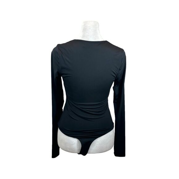Ladies Qinsen Square Neckline Long Sleeve Black Double Lined Bodysuit Medium - Picture 9 of 13